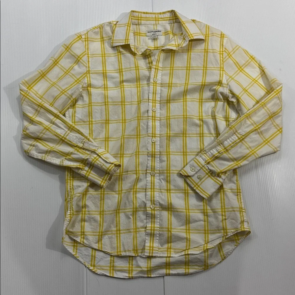 22. Banana republic Yellow Plaid Men's Shirt (M 15-15.5) slim fit